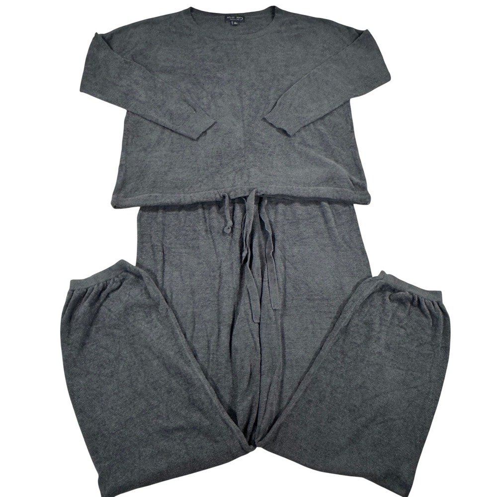 Barefoot Dreams CozyChic Ultra Lite Lounge Set L Gray Top Pants BDWCU1094